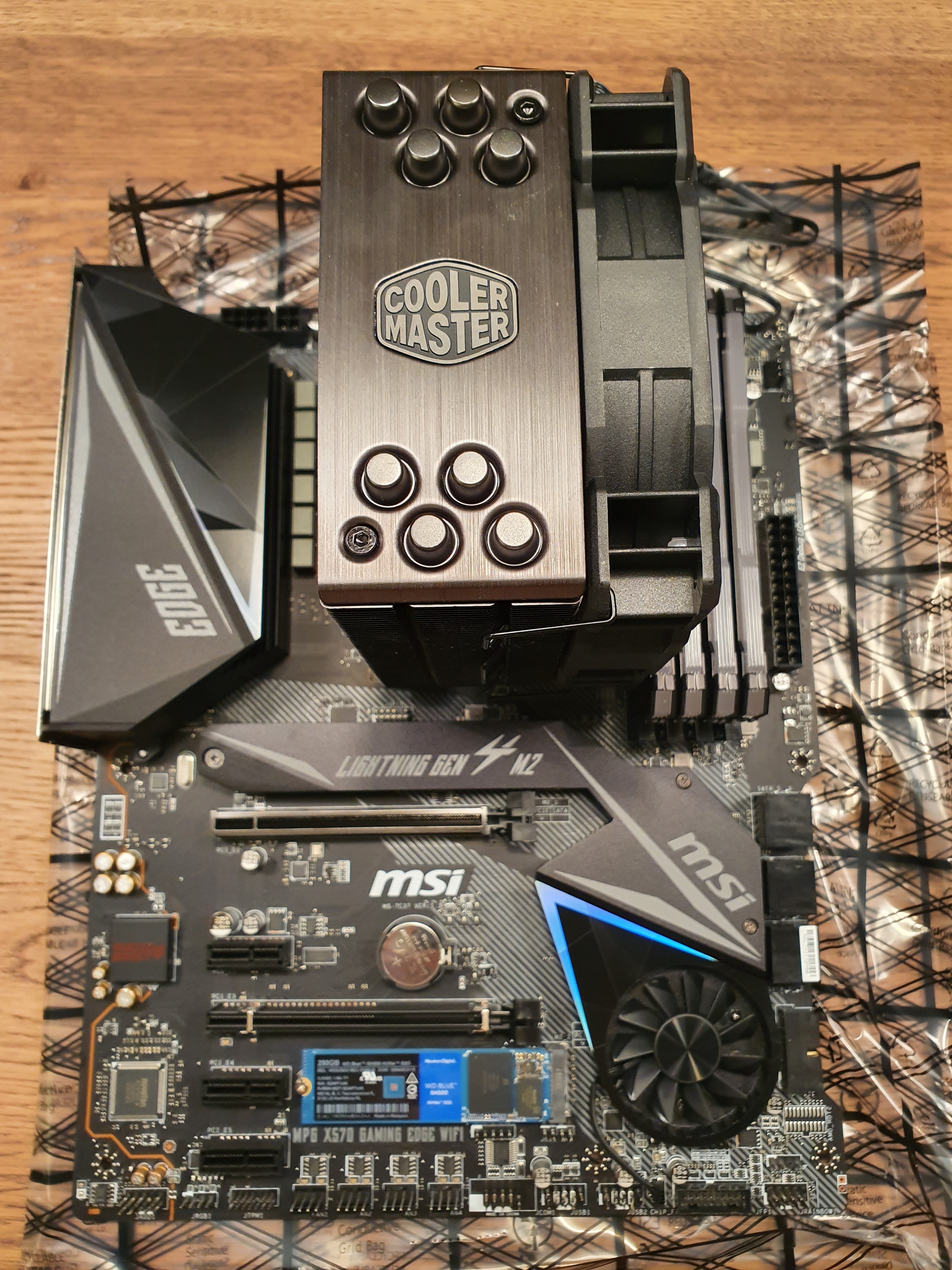 motherboard with parts attached