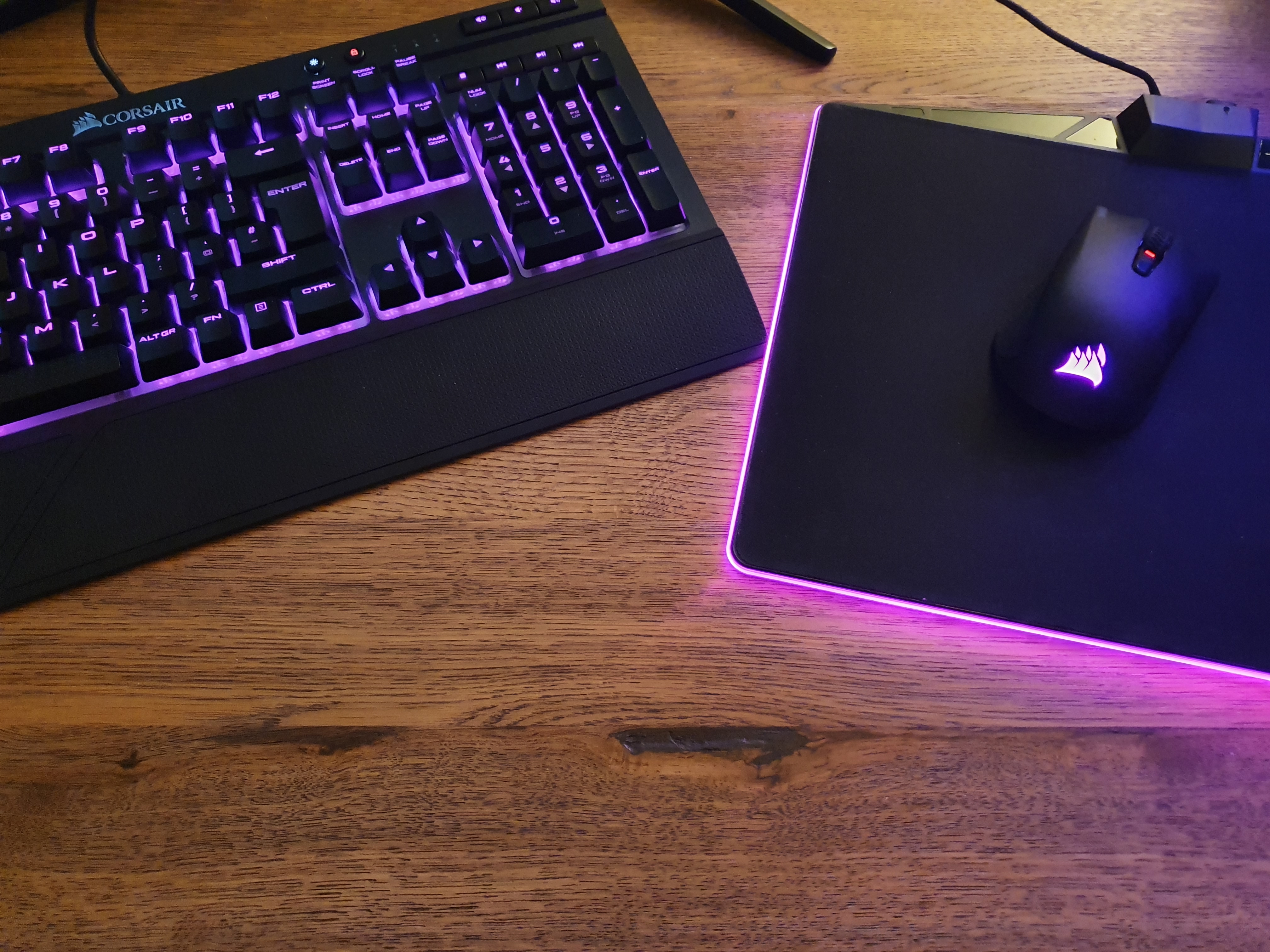pink lit keyboard and mouse